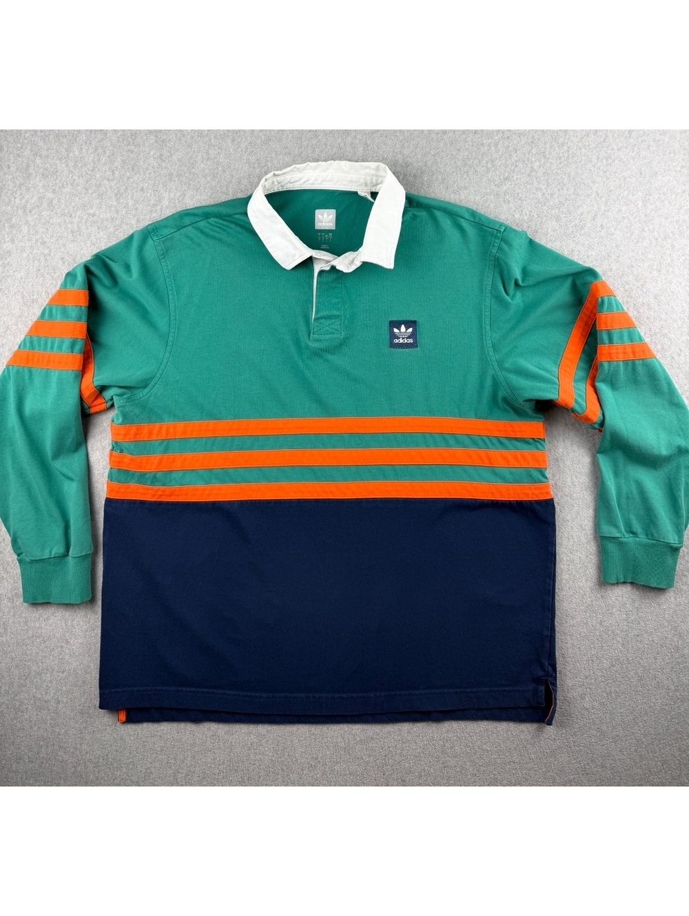 Adidas Originals Winchell Rugby Shirt Mens L Green Orange Navy Skateboarding